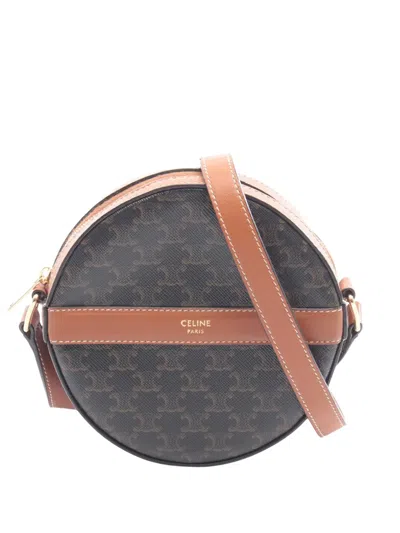 Pre-owned Celine 2010-2026 Triomphe Coated Canvas Round Purse On Strap Crossbody Bag In Brown