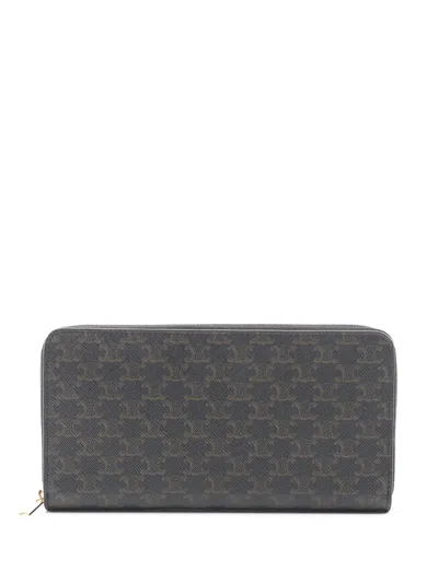 Pre-owned Celine 2010-2026 Triomphe Coated Canvas Wallet Long Wallets In Black