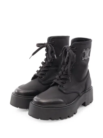 Pre-owned Celine 2010s Bulky Triomphe Lace-up Boots In Black