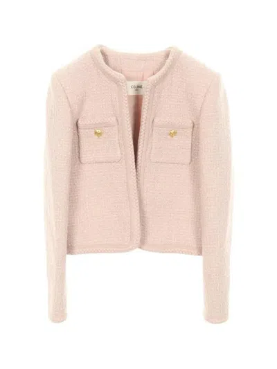Pre-owned Celine 2010s Collarless Tweed Jacket In Pink