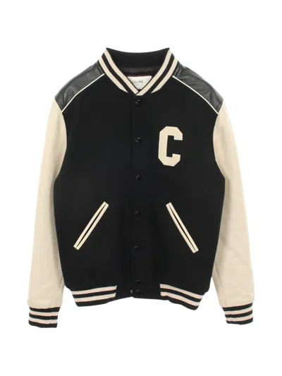 Pre-owned Celine 2010s Color-block Stadium Jacket In Black