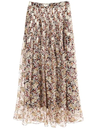 Pre-owned Celine 2010s Floral Embroidery Midi Skirt In Gold