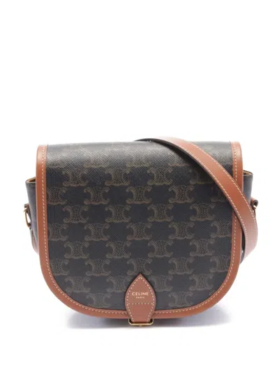 Pre-owned Celine 2010s Folco Triomphe Shoulder Bag In Grey