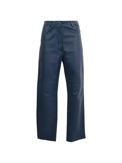 Pre-owned Celine 2010s High-waisted Leather Trousers In Blue