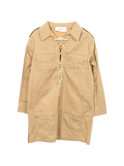 Pre-owned Celine 2010s Lace-up Safari Mini Dress In Neutral