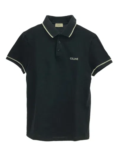 Pre-owned Celine 2010s Logo-embroidered Polo Top In Black