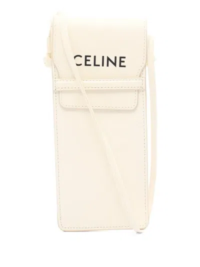 Pre-owned Celine 2010s Logo-print Leather Purse In White
