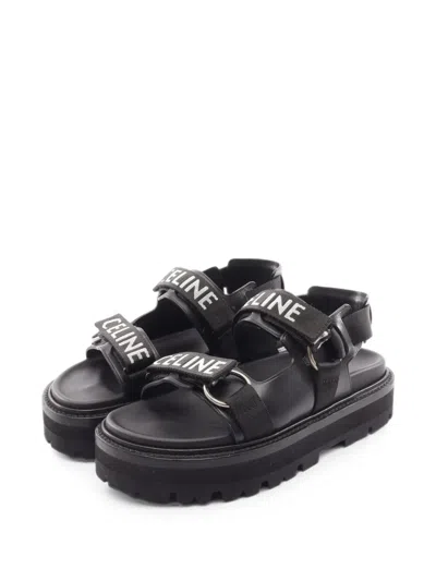 Pre-owned Celine 2010s Logo-detail Touch-strap Sandals In Black