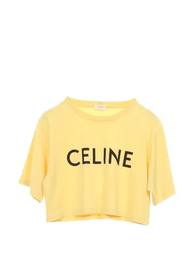 Pre-owned Celine 2010s Logo-print Cropped T-shirt In Yellow