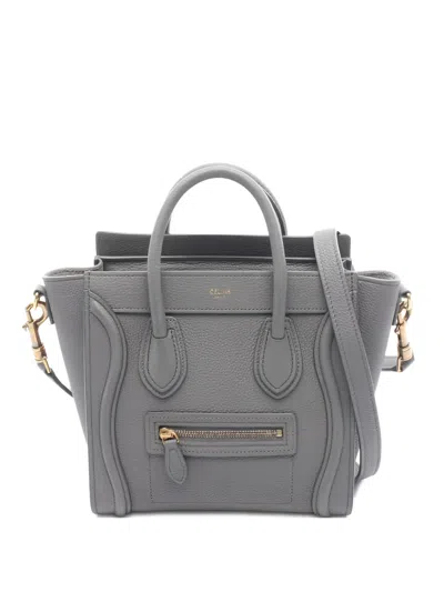 Pre-owned Celine 2010s Luggage Nano Leather Shopper Handbag In Gray