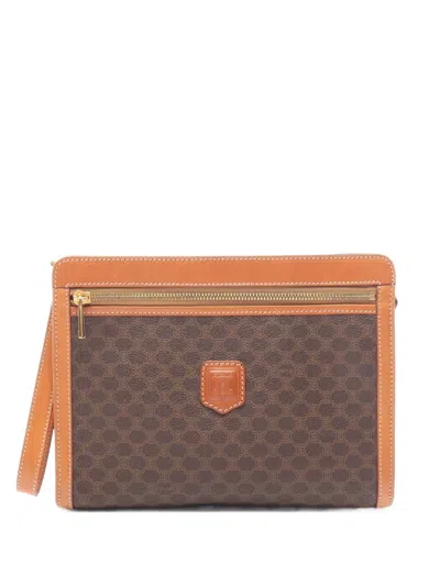 Pre-owned Celine 2010s Macadam-pattern Clutch Bag In Brown