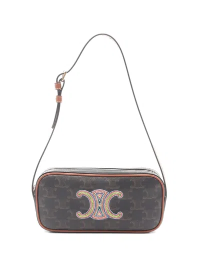Pre-owned Celine 2010s Mini Cuill Triomphe Leather Camera Shoulder Bag In Brown
