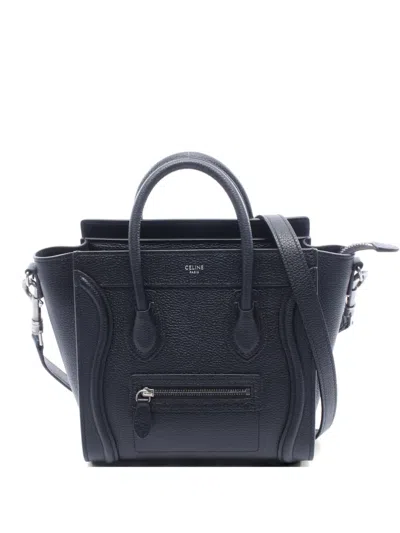 Pre-owned Celine 2010s Nano Luggage Two-way Leather Tote Bag In Black