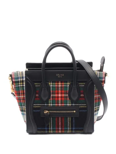 Pre-owned Celine 2010s Nano Plaid Leather Handbag In Black