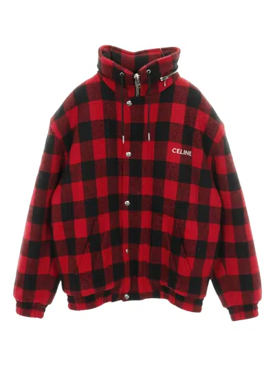 Pre-owned Celine 2010s Plaid-pattern Logo-print Jacket In Red