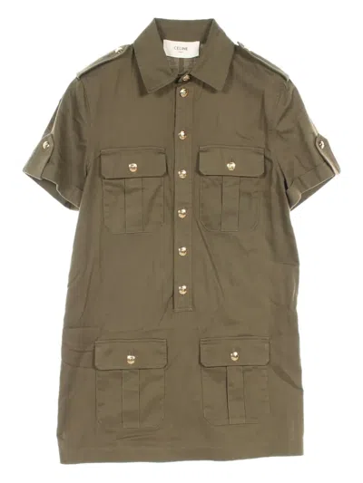 Pre-owned Celine 2010s Pocketed Shirt Dress In Green