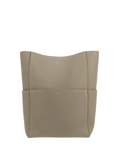 Pre-owned Celine 2010s Sac Sangle Grained Shoulder Bag In Neutral