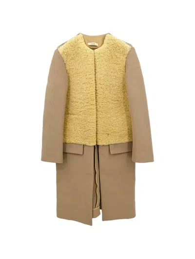 Pre-owned Celine 2010s Shearling-panel Coat In Neutral