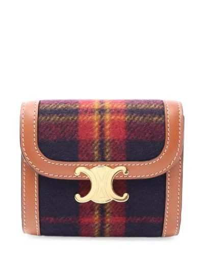 Pre-owned Celine 2010s Small Triomphe Tartan Wallet In Blue