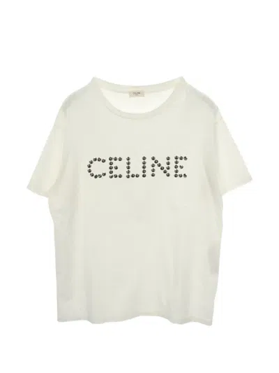 Pre-owned Celine 2010s Studded Logo T-shirt In White