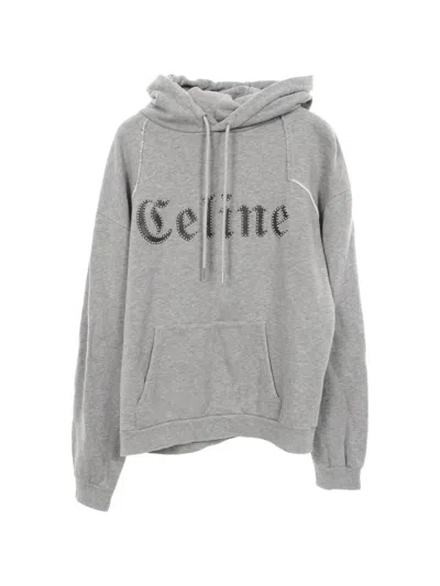 Pre-owned Celine 2010s Studded-logo Long-sleeve Hoodie In Grey