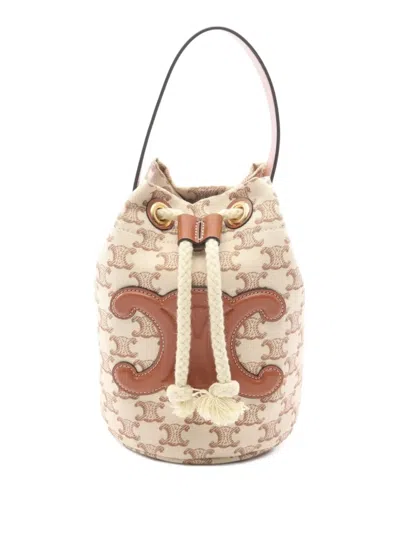 Pre-owned Celine 2010s Teen Drawstring Triomphe Handbag In Neutral