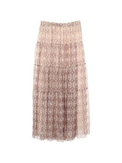 Pre-owned Celine 2010s Tiered Geometric-pattern Skirt In Neutral