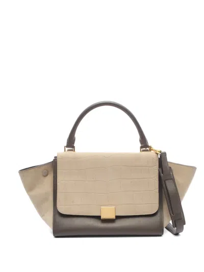 Pre-owned Celine 2010s Trapeze Croc-embossed Handbag In Gray