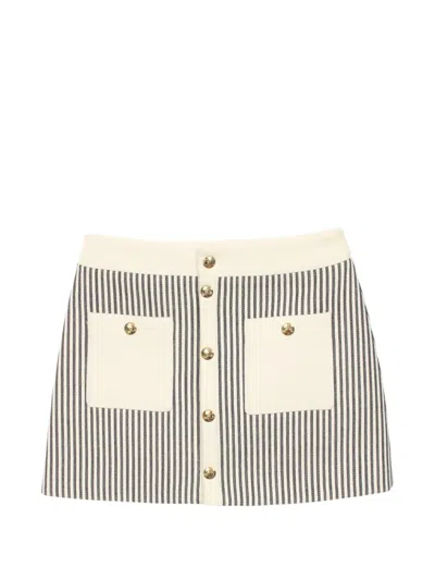 Pre-owned Celine 2010s Triomphe Button Striped Mini Skirt In White