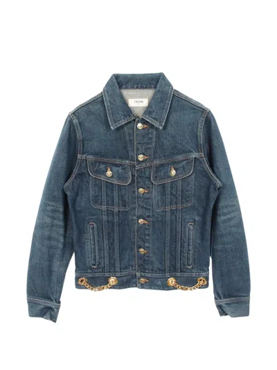 Pre-owned Celine 2010s Triomphe Chain Denim Jacket In Blue