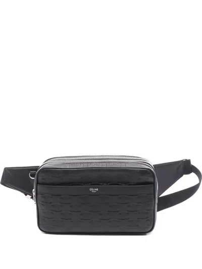 Pre-owned Celine 2010s Triomphe Embossed-leather Belt Bag In Black