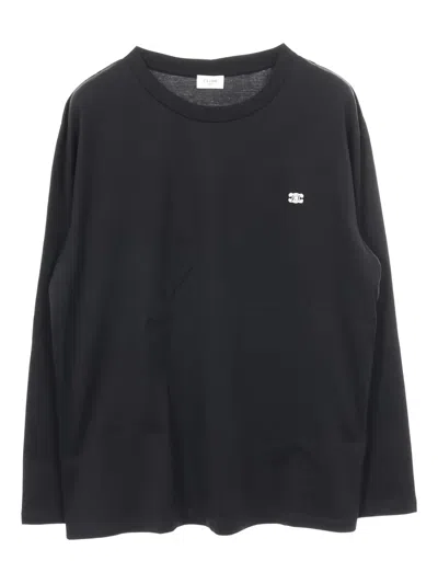 Pre-owned Celine 2010s Triomphe Embroidery Long-sleeve Top In Black