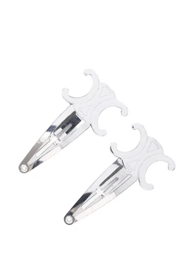 Pre-owned Celine 2010s Triomphe Hair Clips In Silver