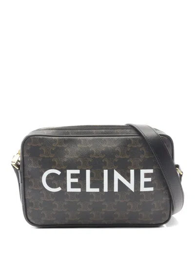 Pre-owned Celine 2010s Triomphe Logo Messenger Bag In Black