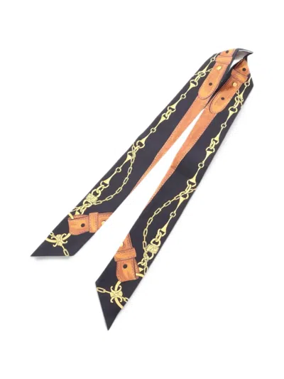 Pre-owned Celine 2010s Triomphe Silk Scarf In Black