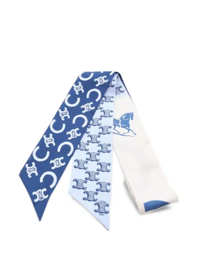 Pre-owned Celine 2010s Triomphe Silk Scarf In Blue