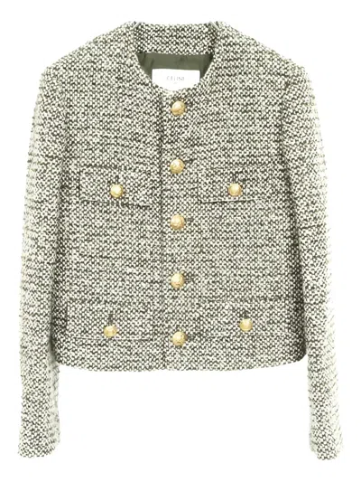 Pre-owned Celine 2010s Tweed Button Jacket In Green