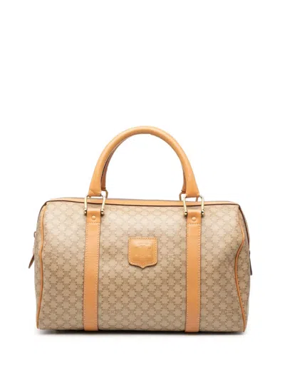 Pre-owned Celine 2011 Macadam Coated Canvas Boston Bag In Brown