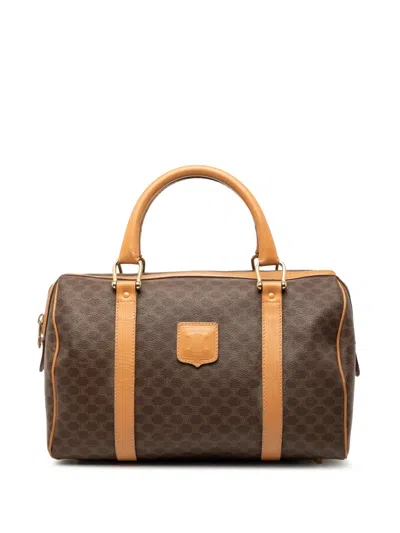 Pre-owned Celine 2011 Macadam Coated Canvas Boston Bag In Brown