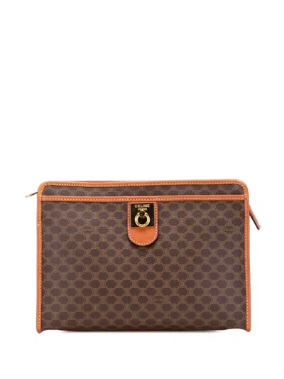 Pre-owned Celine 2011 Macadam Coated Canvas Clutch Bag In Brown