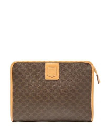 Pre-owned Celine 2011 Macadam Coated Canvas Clutch Bag In Brown