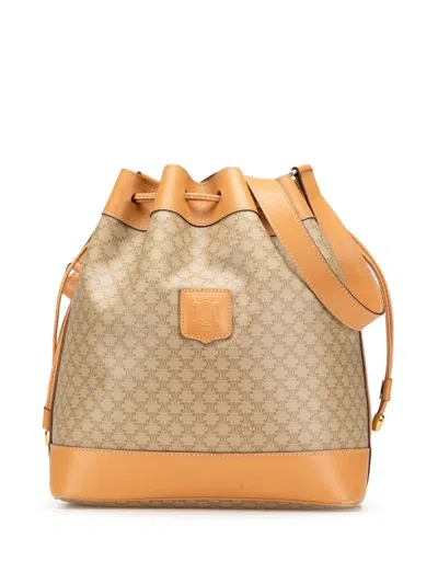 Pre-owned Celine 2011 Macadam Coated Canvas Drawstring Bucket Bag In Brown