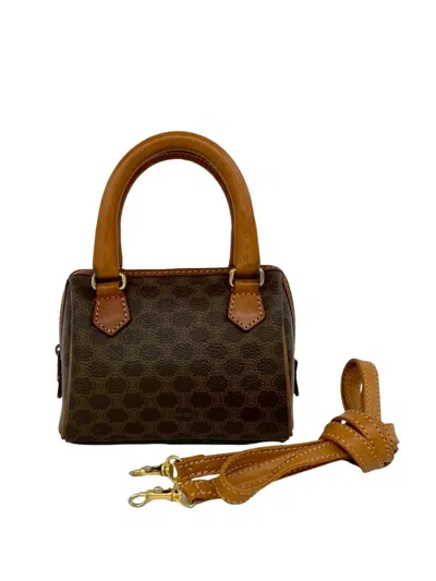 Pre-owned Celine 2011 Macadam Coated Canvas Satchel In Brown