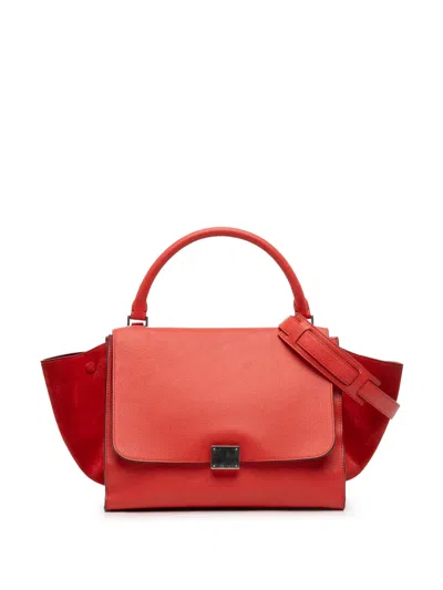 Pre-owned Celine 2011 Medium Drummed Calfskin And Suede Trapeze Satchel In Red