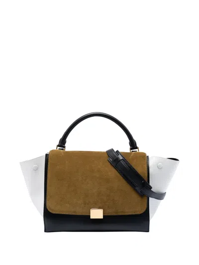 Pre-owned Celine 2011 Medium Tricolor Calfskin And Suede Trapeze Satchel In Black