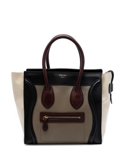 Pre-owned Celine 2011 Micro Tricolor Leather Luggage Tote Bag In Brown