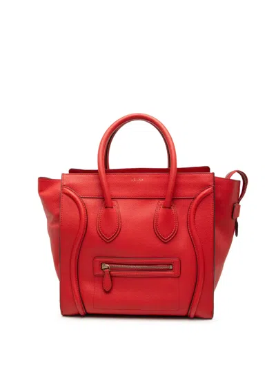 Pre-owned Celine 2011 Mini Calfskin Luggage Tote Bag In Red