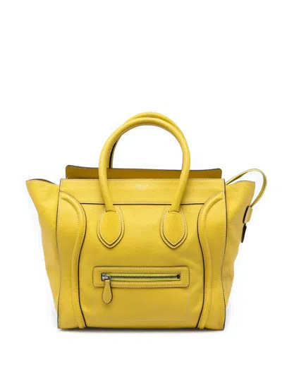 Pre-owned Celine 2011 Mini Calfskin Luggage Tote Bag In Yellow