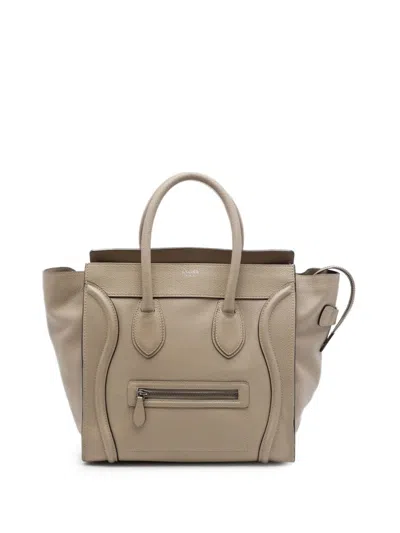 Pre-owned Celine 2011 Mini Drummed Calfskin Luggage Tote Bag In Neutrals