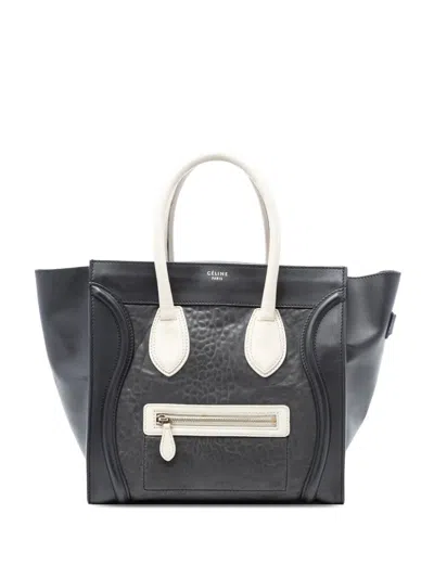 Pre-owned Celine 2011 Mini Embossed Calfskin Luggage Tote Handbag In Black